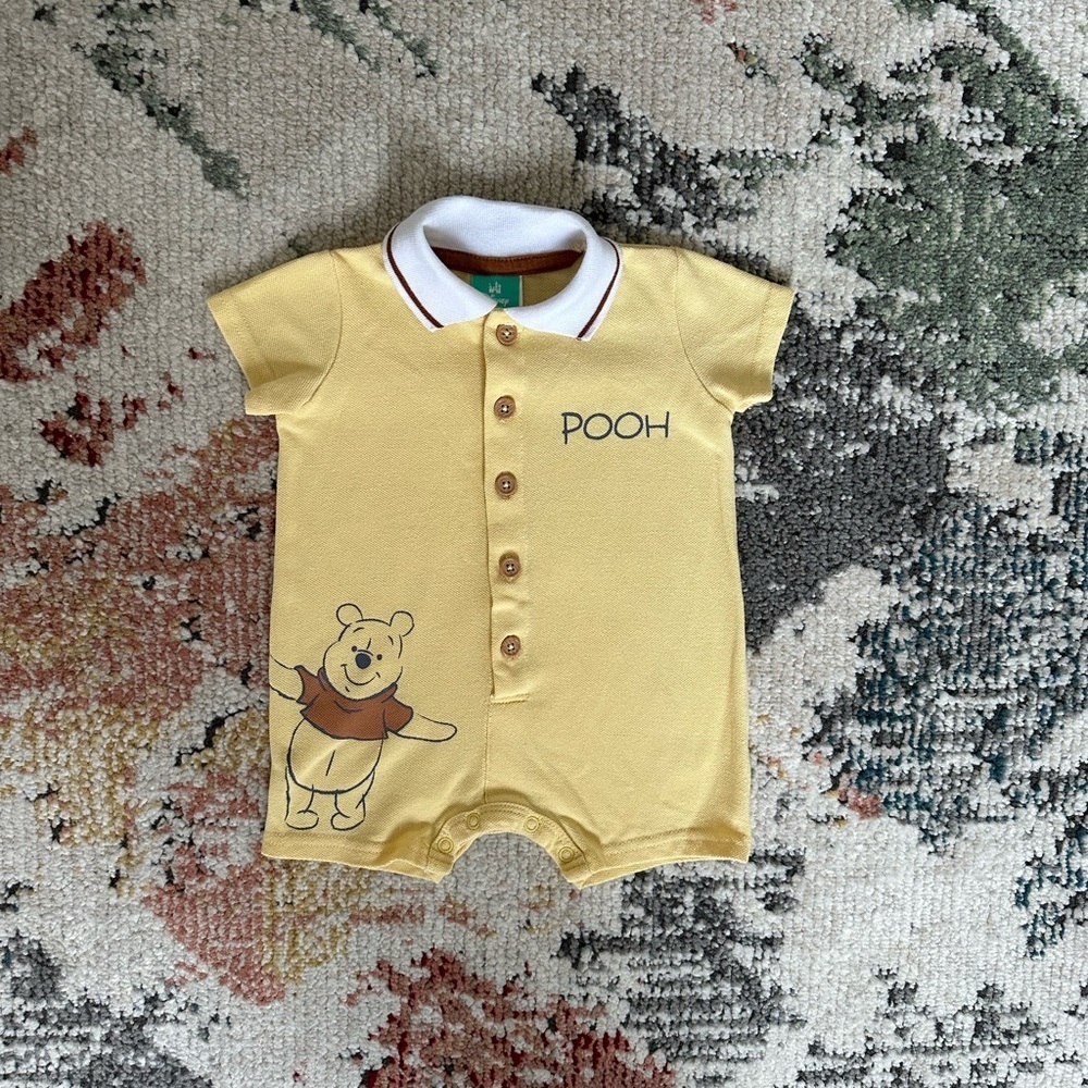 Disney Baby Boy Winnie the Pooh Romper Jon Jon Shortalls Polo Size 3-6 Months